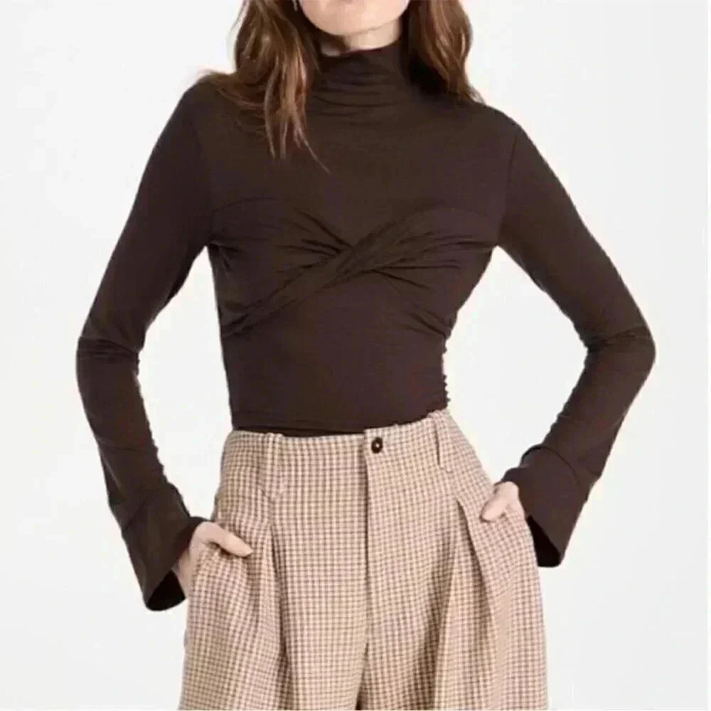 NWT Brown Zaire  Open Back Turtleneck Top IN XSmall